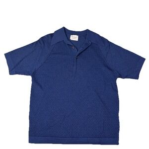 Menswear Vintage Donegal Colesta Blue Knit Rat Pack‎ Button Shirt L 3b3